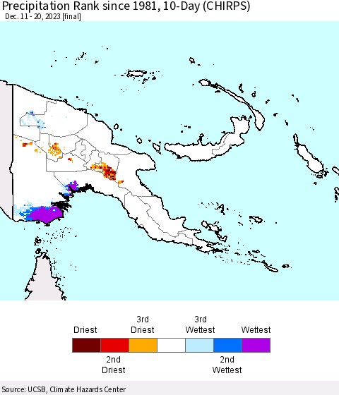 Papua New Guinea Precipitation Rank since 1981, 10-Day (CHIRPS) Thematic Map For 12/11/2023 - 12/20/2023