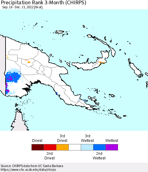 Papua New Guinea Precipitation Rank since 1981, 3-Month (CHIRPS) Thematic Map For 9/16/2022 - 12/15/2022