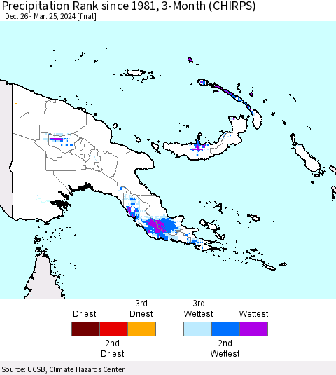 Papua New Guinea Precipitation Rank since 1981, 3-Month (CHIRPS) Thematic Map For 12/26/2023 - 3/25/2024