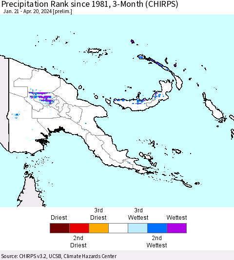 Papua New Guinea Precipitation Rank since 1981, 3-Month (CHIRPS) Thematic Map For 1/21/2024 - 4/20/2024