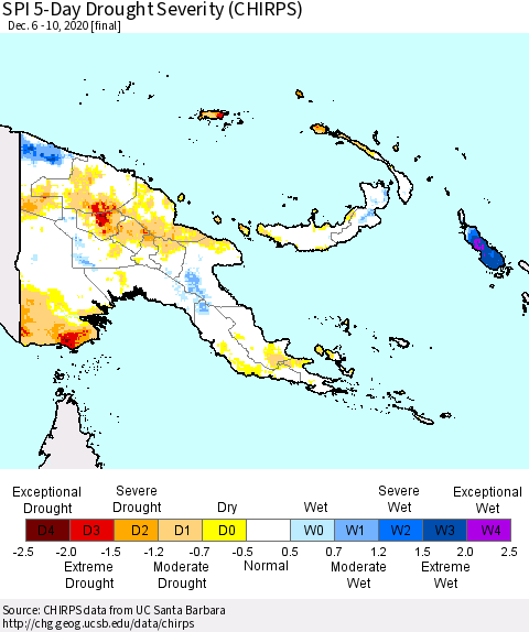 Papua New Guinea SPI 5-Day Drought Severity (CHIRPS) Thematic Map For 12/6/2020 - 12/10/2020
