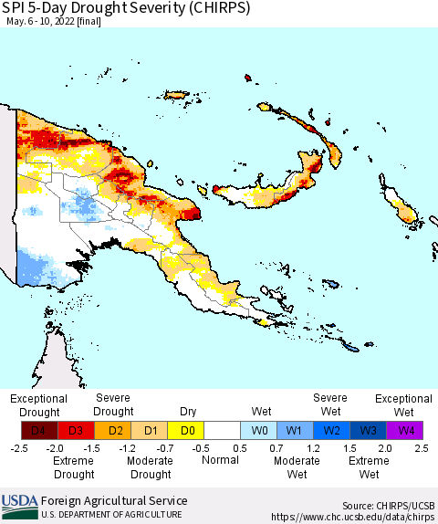 Papua New Guinea SPI 5-Day Drought Severity (CHIRPS) Thematic Map For 5/6/2022 - 5/10/2022