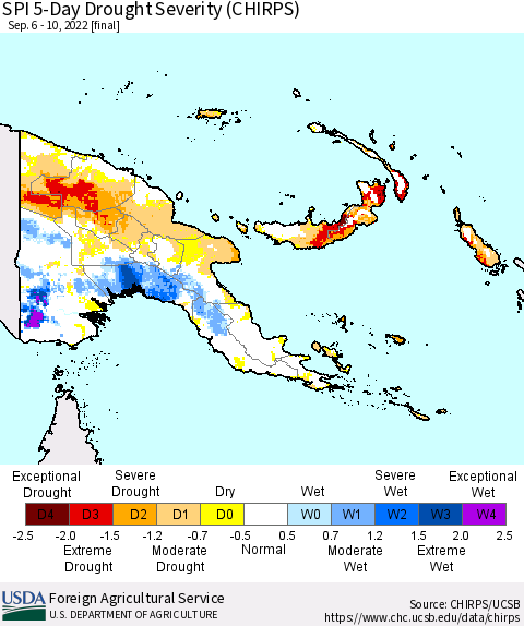 Papua New Guinea SPI 5-Day Drought Severity (CHIRPS) Thematic Map For 9/6/2022 - 9/10/2022