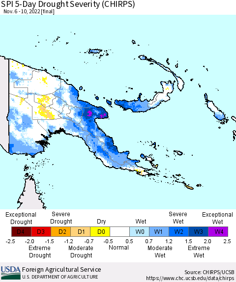 Papua New Guinea SPI 5-Day Drought Severity (CHIRPS) Thematic Map For 11/6/2022 - 11/10/2022