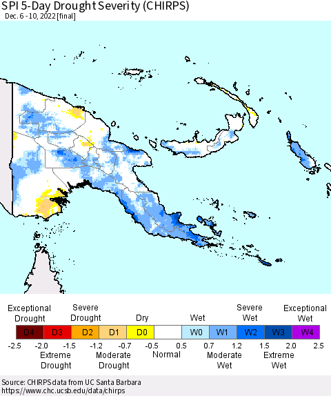 Papua New Guinea SPI 5-Day Drought Severity (CHIRPS) Thematic Map For 12/6/2022 - 12/10/2022