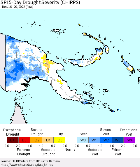 Papua New Guinea SPI 5-Day Drought Severity (CHIRPS) Thematic Map For 12/16/2022 - 12/20/2022
