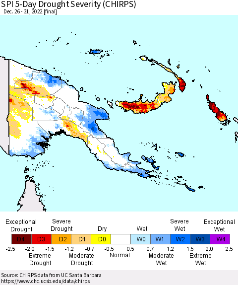 Papua New Guinea SPI 5-Day Drought Severity (CHIRPS) Thematic Map For 12/26/2022 - 12/31/2022