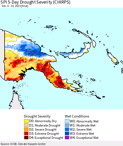 Papua New Guinea SPI 5-Day Drought Severity (CHIRPS) Thematic Map For 12/6/2023 - 12/10/2023