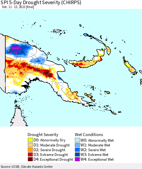 Papua New Guinea SPI 5-Day Drought Severity (CHIRPS) Thematic Map For 12/11/2023 - 12/15/2023
