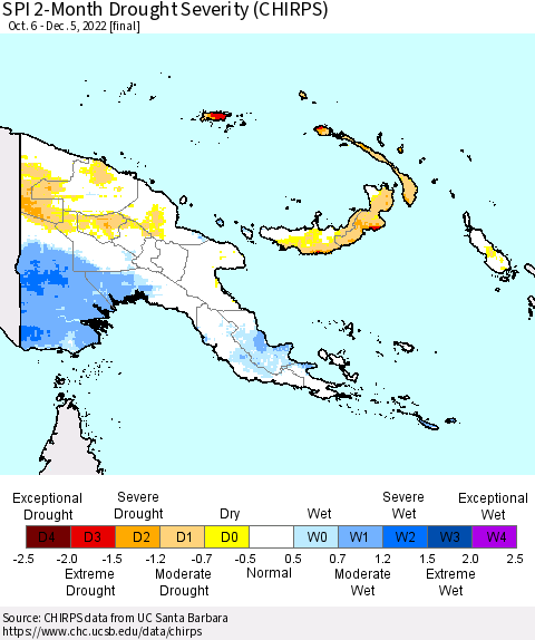 Papua New Guinea SPI 2-Month Drought Severity (CHIRPS) Thematic Map For 10/6/2022 - 12/5/2022