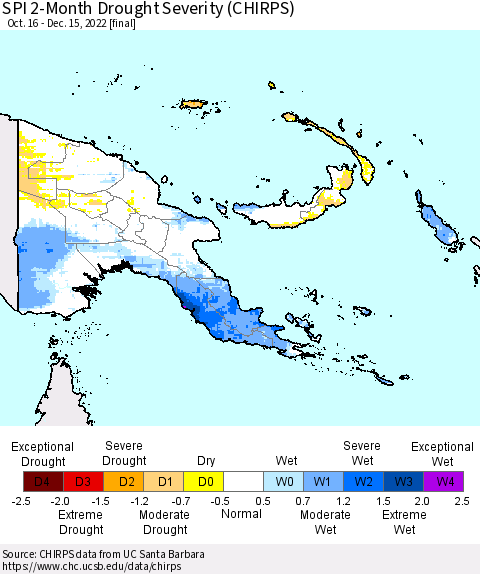 Papua New Guinea SPI 2-Month Drought Severity (CHIRPS) Thematic Map For 10/16/2022 - 12/15/2022