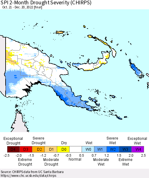Papua New Guinea SPI 2-Month Drought Severity (CHIRPS) Thematic Map For 10/21/2022 - 12/20/2022