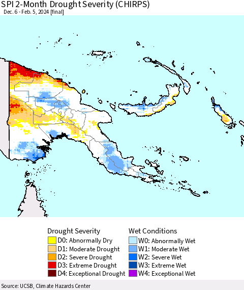 Papua New Guinea SPI 2-Month Drought Severity (CHIRPS) Thematic Map For 12/6/2023 - 2/5/2024
