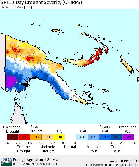 Papua New Guinea SPI 10-Day Drought Severity (CHIRPS) Thematic Map For 9/1/2022 - 9/10/2022