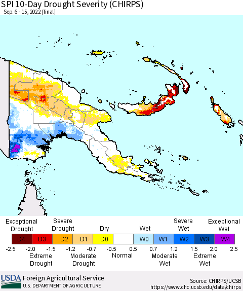 Papua New Guinea SPI 10-Day Drought Severity (CHIRPS) Thematic Map For 9/6/2022 - 9/15/2022