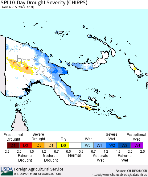 Papua New Guinea SPI 10-Day Drought Severity (CHIRPS) Thematic Map For 11/6/2022 - 11/15/2022