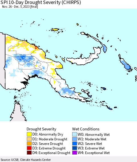 Papua New Guinea SPI 10-Day Drought Severity (CHIRPS) Thematic Map For 11/26/2023 - 12/5/2023