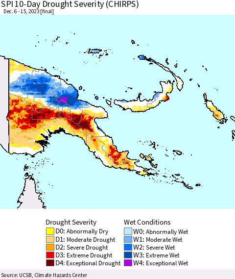 Papua New Guinea SPI 10-Day Drought Severity (CHIRPS) Thematic Map For 12/6/2023 - 12/15/2023