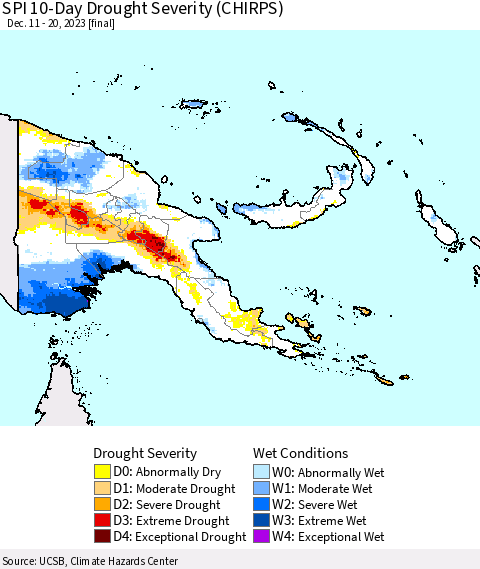 Papua New Guinea SPI 10-Day Drought Severity (CHIRPS) Thematic Map For 12/11/2023 - 12/20/2023