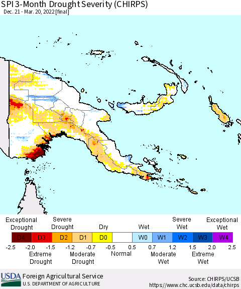 Papua New Guinea SPI 3-Month Drought Severity (CHIRPS) Thematic Map For 12/21/2021 - 3/20/2022