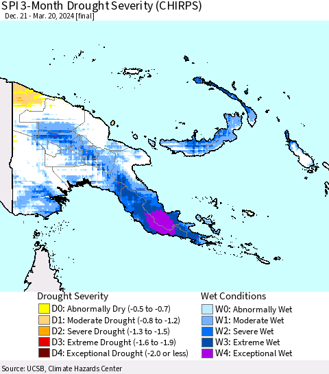 Papua New Guinea SPI 3-Month Drought Severity (CHIRPS) Thematic Map For 12/21/2023 - 3/20/2024