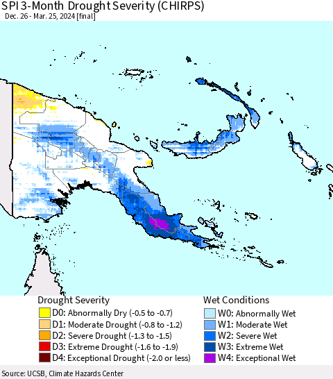 Papua New Guinea SPI 3-Month Drought Severity (CHIRPS) Thematic Map For 12/26/2023 - 3/25/2024