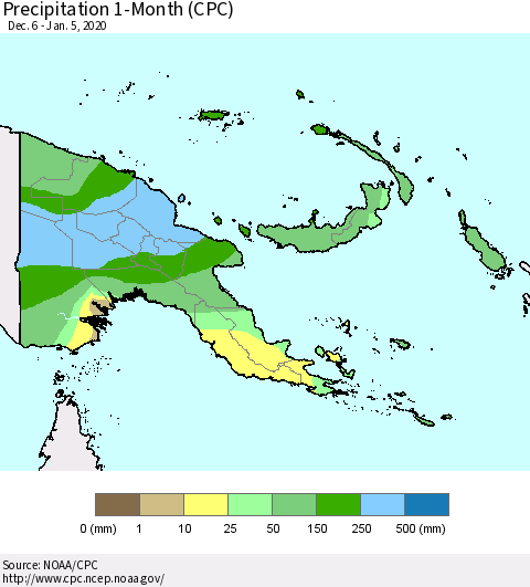 Papua New Guinea Precipitation 1-Month (CPC) Thematic Map For 12/6/2019 - 1/5/2020