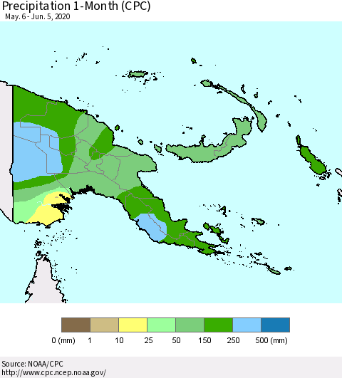 Papua New Guinea Precipitation 1-Month (CPC) Thematic Map For 5/6/2020 - 6/5/2020