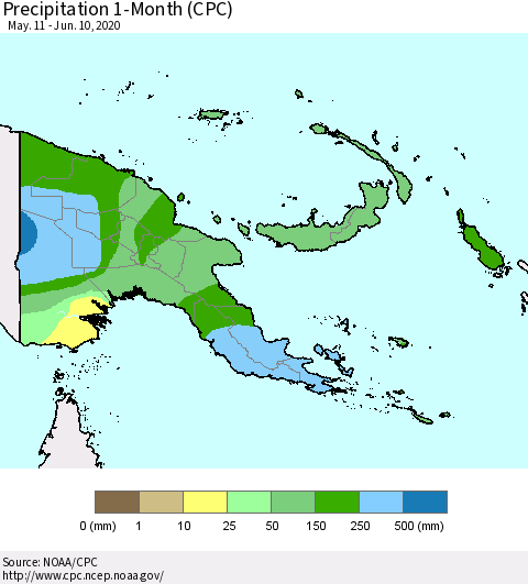 Papua New Guinea Precipitation 1-Month (CPC) Thematic Map For 5/11/2020 - 6/10/2020