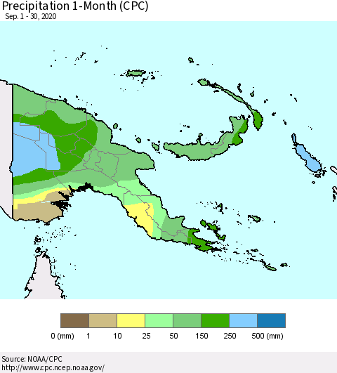 Papua New Guinea Precipitation 1-Month (CPC) Thematic Map For 9/1/2020 - 9/30/2020