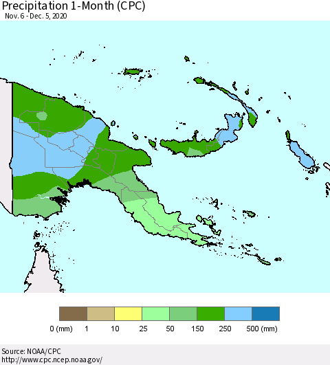 Papua New Guinea Precipitation 1-Month (CPC) Thematic Map For 11/6/2020 - 12/5/2020