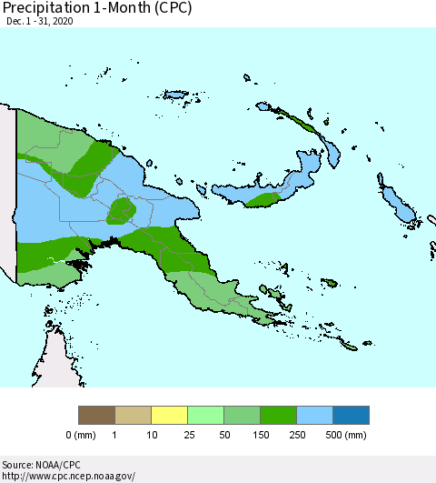 Papua New Guinea Precipitation 1-Month (CPC) Thematic Map For 12/1/2020 - 12/31/2020