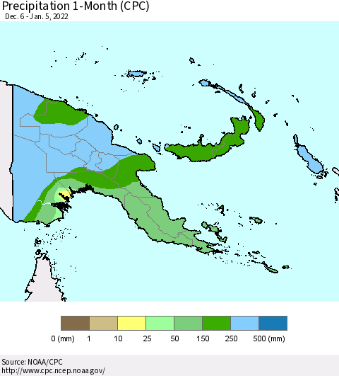 Papua New Guinea Precipitation 1-Month (CPC) Thematic Map For 12/6/2021 - 1/5/2022