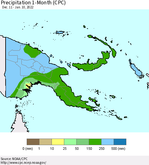 Papua New Guinea Precipitation 1-Month (CPC) Thematic Map For 12/11/2021 - 1/10/2022