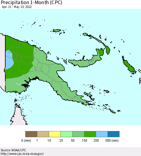 Papua New Guinea Precipitation 1-Month (CPC) Thematic Map For 4/11/2022 - 5/10/2022