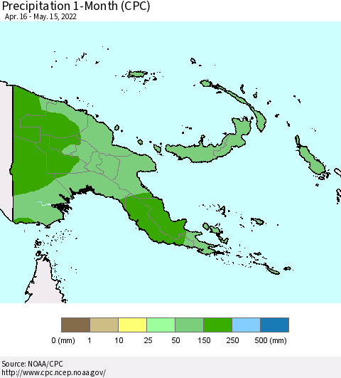Papua New Guinea Precipitation 1-Month (CPC) Thematic Map For 4/16/2022 - 5/15/2022