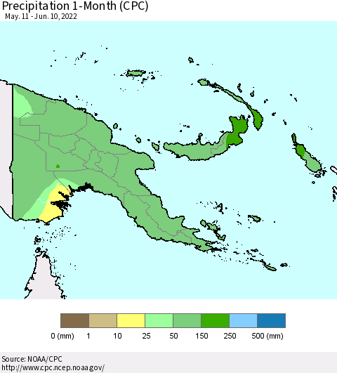 Papua New Guinea Precipitation 1-Month (CPC) Thematic Map For 5/11/2022 - 6/10/2022