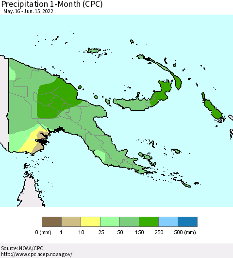Papua New Guinea Precipitation 1-Month (CPC) Thematic Map For 5/16/2022 - 6/15/2022