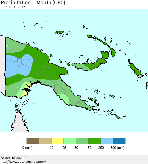 Papua New Guinea Precipitation 1-Month (CPC) Thematic Map For 6/1/2022 - 6/30/2022