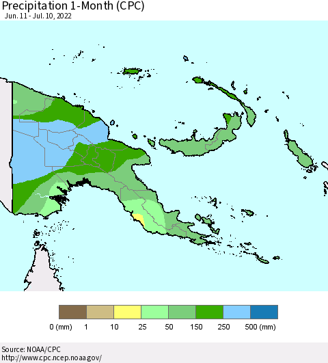 Papua New Guinea Precipitation 1-Month (CPC) Thematic Map For 6/11/2022 - 7/10/2022