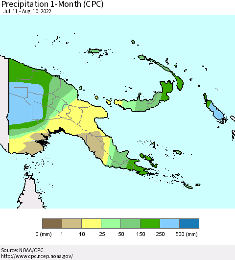 Papua New Guinea Precipitation 1-Month (CPC) Thematic Map For 7/11/2022 - 8/10/2022
