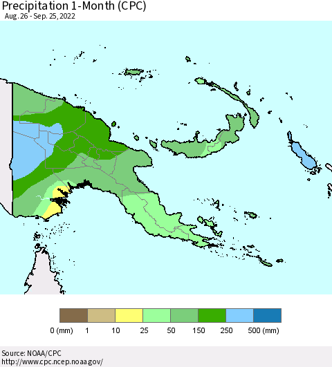 Papua New Guinea Precipitation 1-Month (CPC) Thematic Map For 8/26/2022 - 9/25/2022