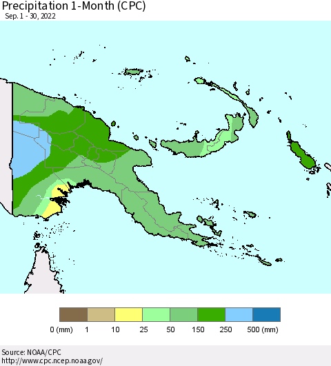Papua New Guinea Precipitation 1-Month (CPC) Thematic Map For 9/1/2022 - 9/30/2022