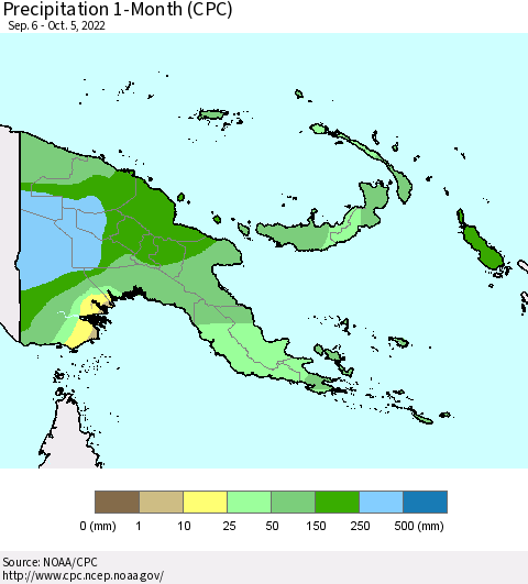 Papua New Guinea Precipitation 1-Month (CPC) Thematic Map For 9/6/2022 - 10/5/2022