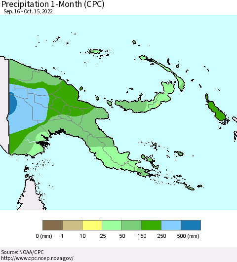 Papua New Guinea Precipitation 1-Month (CPC) Thematic Map For 9/16/2022 - 10/15/2022