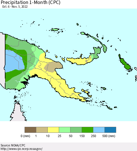 Papua New Guinea Precipitation 1-Month (CPC) Thematic Map For 10/6/2022 - 11/5/2022