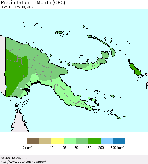Papua New Guinea Precipitation 1-Month (CPC) Thematic Map For 10/11/2022 - 11/10/2022
