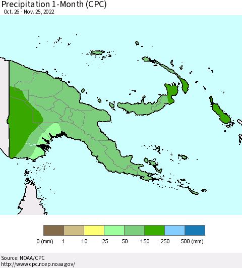 Papua New Guinea Precipitation 1-Month (CPC) Thematic Map For 10/26/2022 - 11/25/2022