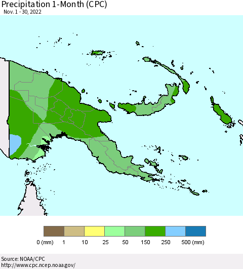 Papua New Guinea Precipitation 1-Month (CPC) Thematic Map For 11/1/2022 - 11/30/2022