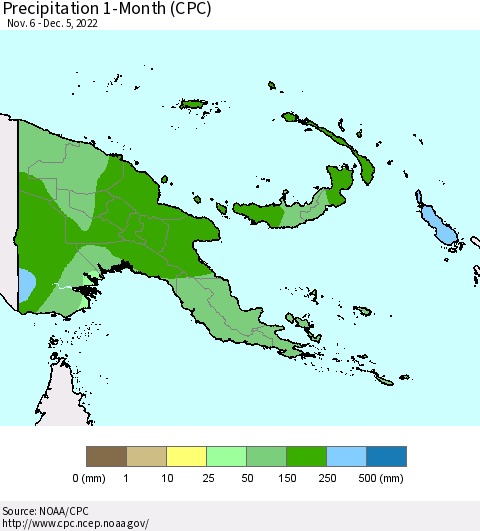 Papua New Guinea Precipitation 1-Month (CPC) Thematic Map For 11/6/2022 - 12/5/2022